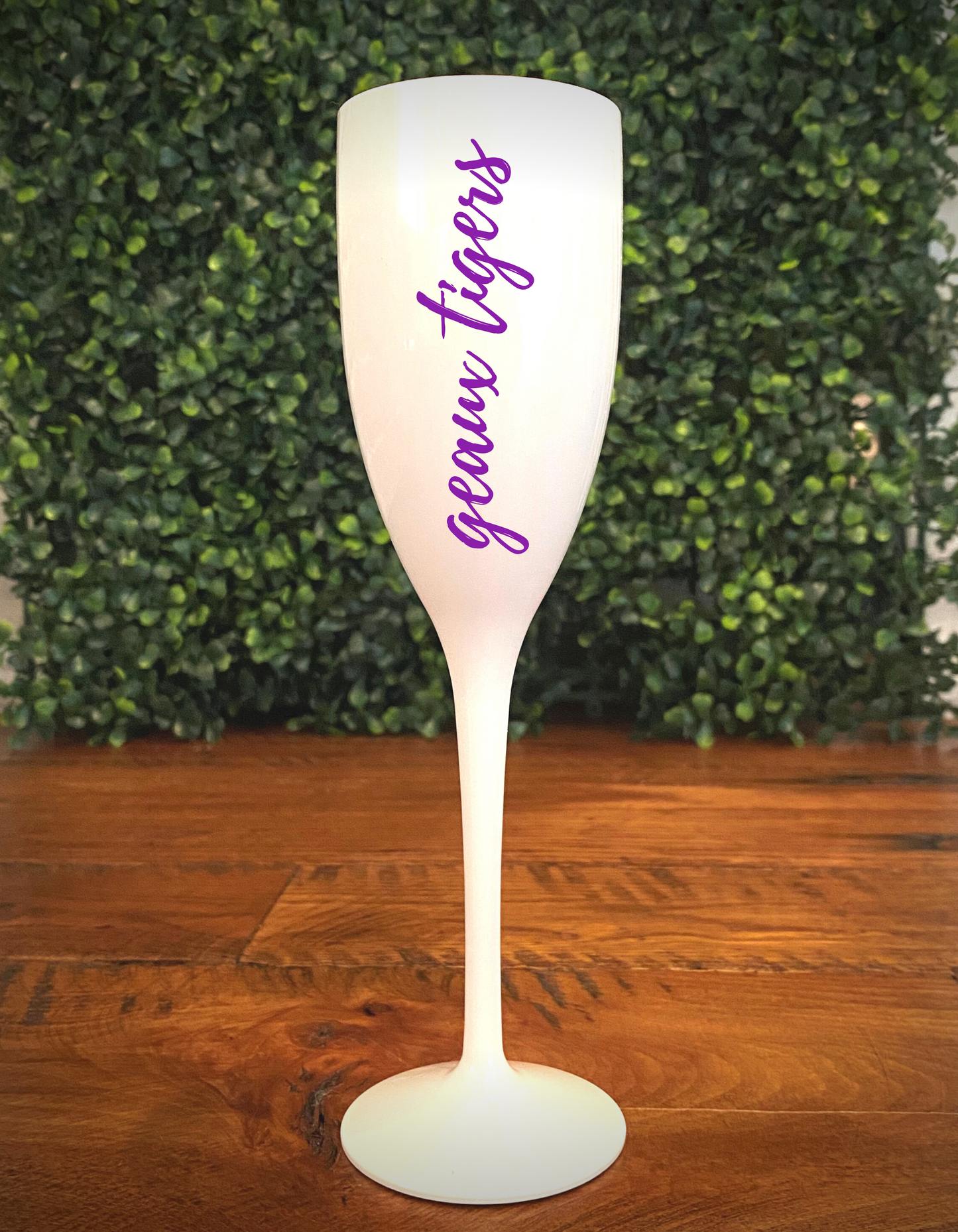 Geaux Tigers White Champagne Shatterproof flute