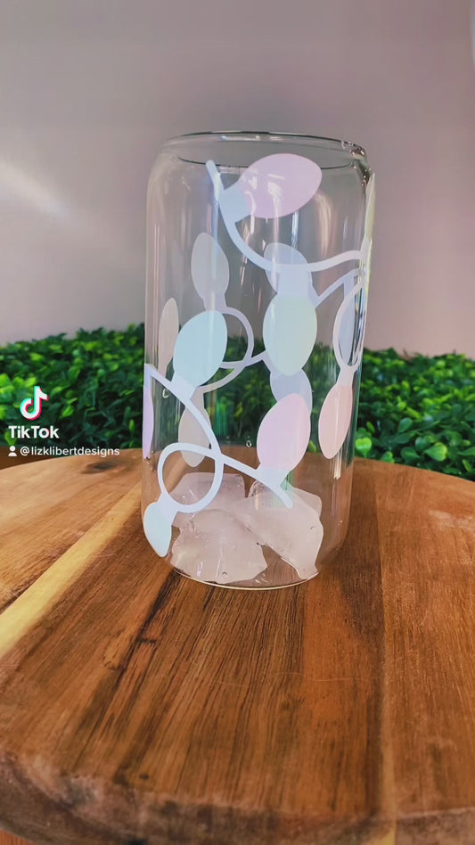 Red/Green Color Changing Christmas Lights, Clear Beer/Soda Can shaped 16 oz Glass with lid and straw