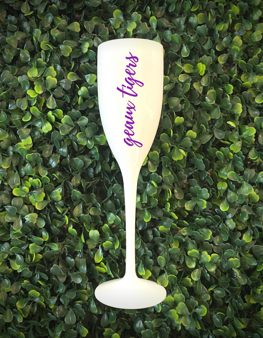 Geaux Tigers White Champagne Shatterproof flute