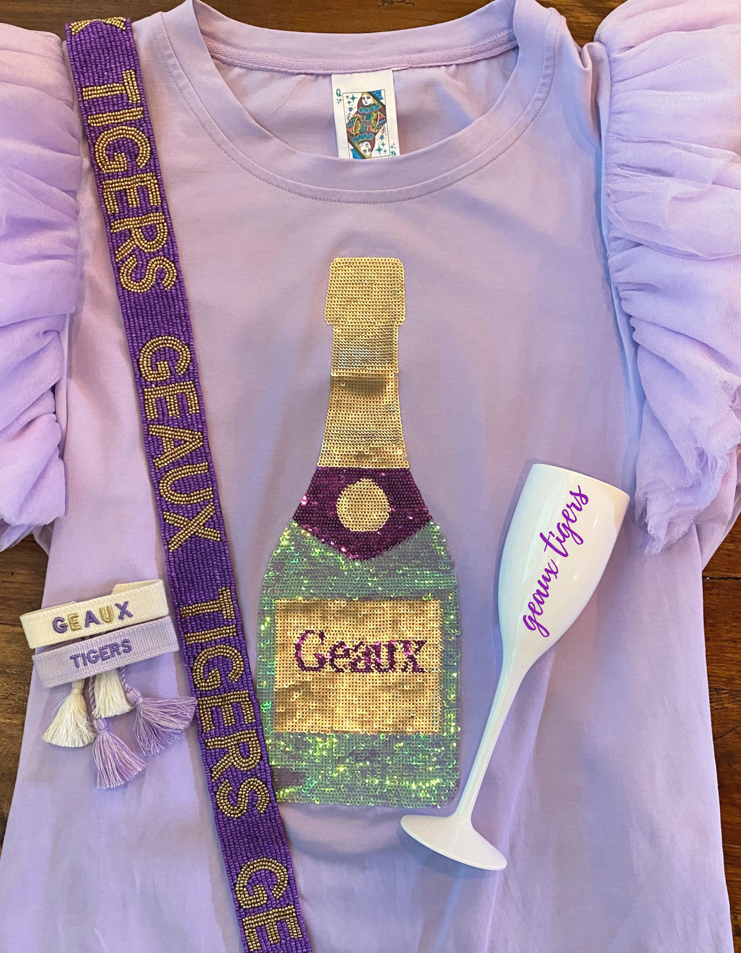 Geaux Tigers White Champagne Shatterproof flute