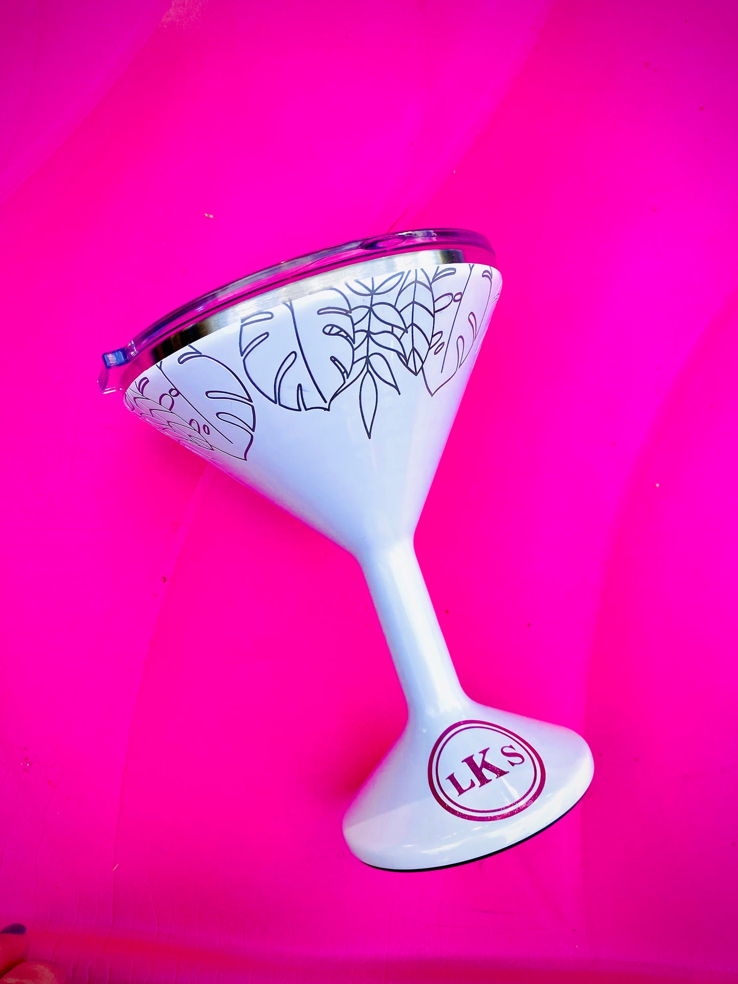 Monogram, Personalized, Orca MarTini On the Go 8 oz, Pearl White with Palm Leaves Tini