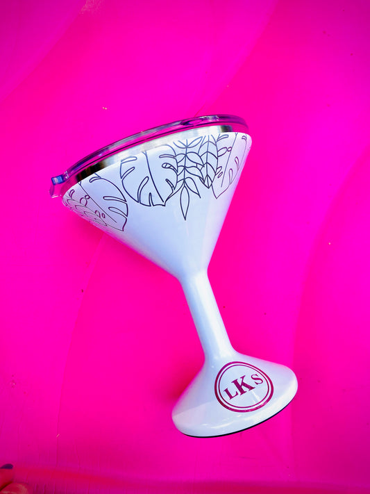 Monogram, Personalized, Orca MarTini On the Go 8 oz, Pearl White with Palm Leaves Tini