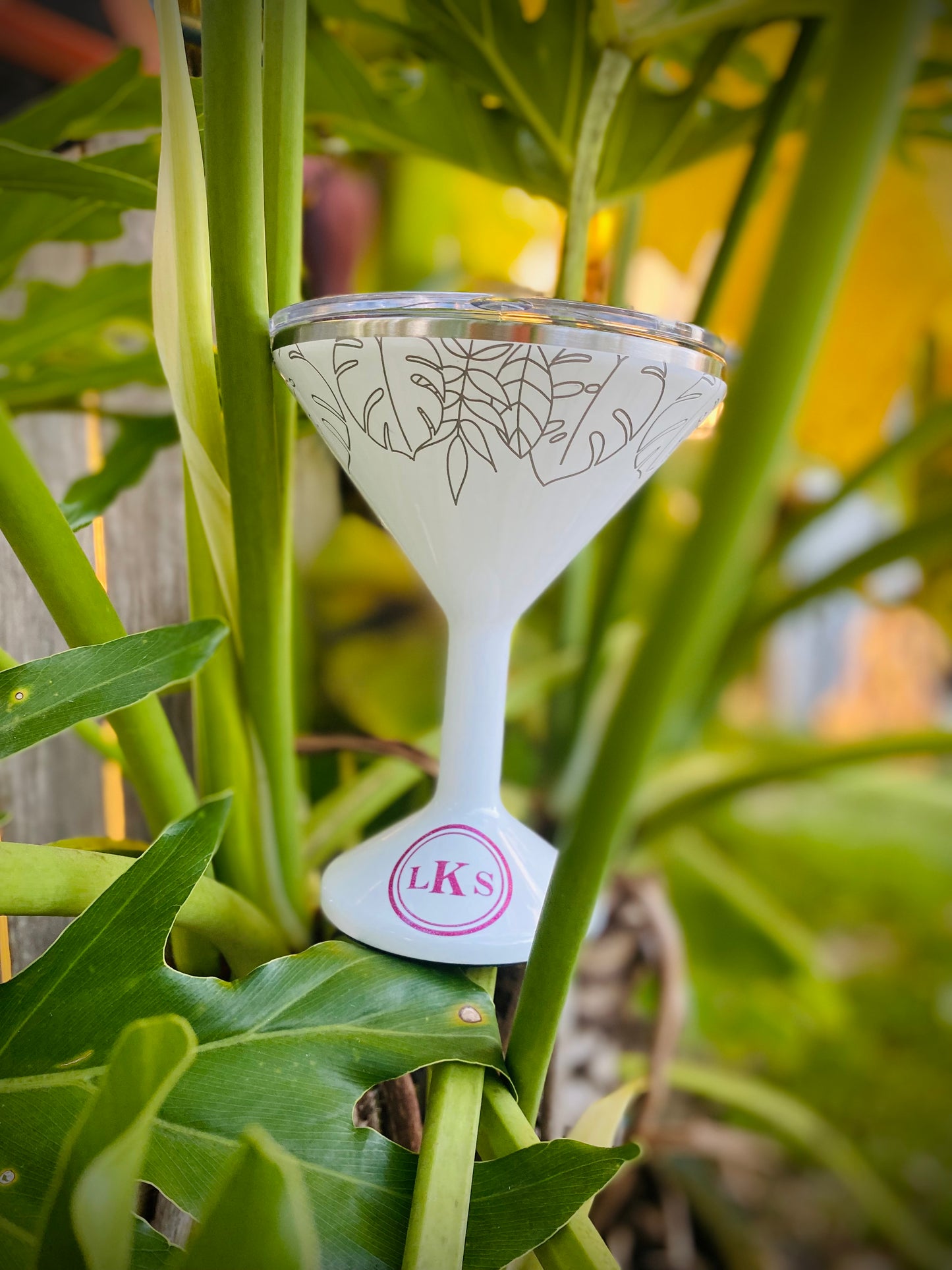 Monogram, Personalized, Orca MarTini On the Go 8 oz, Pearl White with Palm Leaves Tini