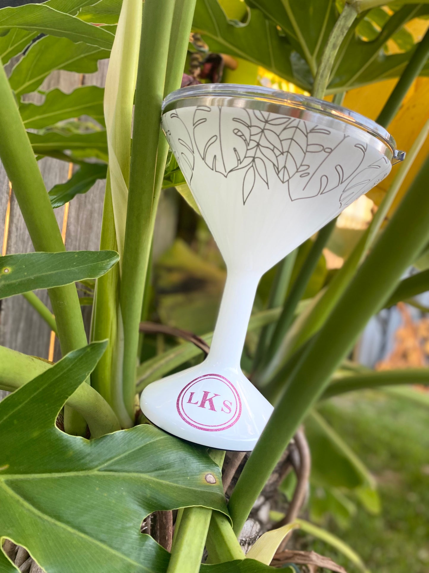 Monogram, Personalized, Orca MarTini On the Go 8 oz, Pearl White with Palm Leaves Tini
