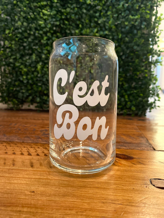 C'est Bon, That's Good, Clear Beer/Soda Can shaped 16 oz Glass