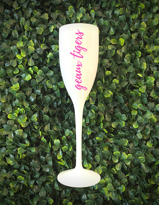 PINK Geaux Tigers White Champagne Shatterproof flute, Breast Cancer Awareness