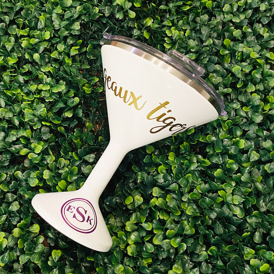 Geaux Tigers, Monogram, Personalized, Orca MarTini On the Go 8 oz, Pearl White Tini