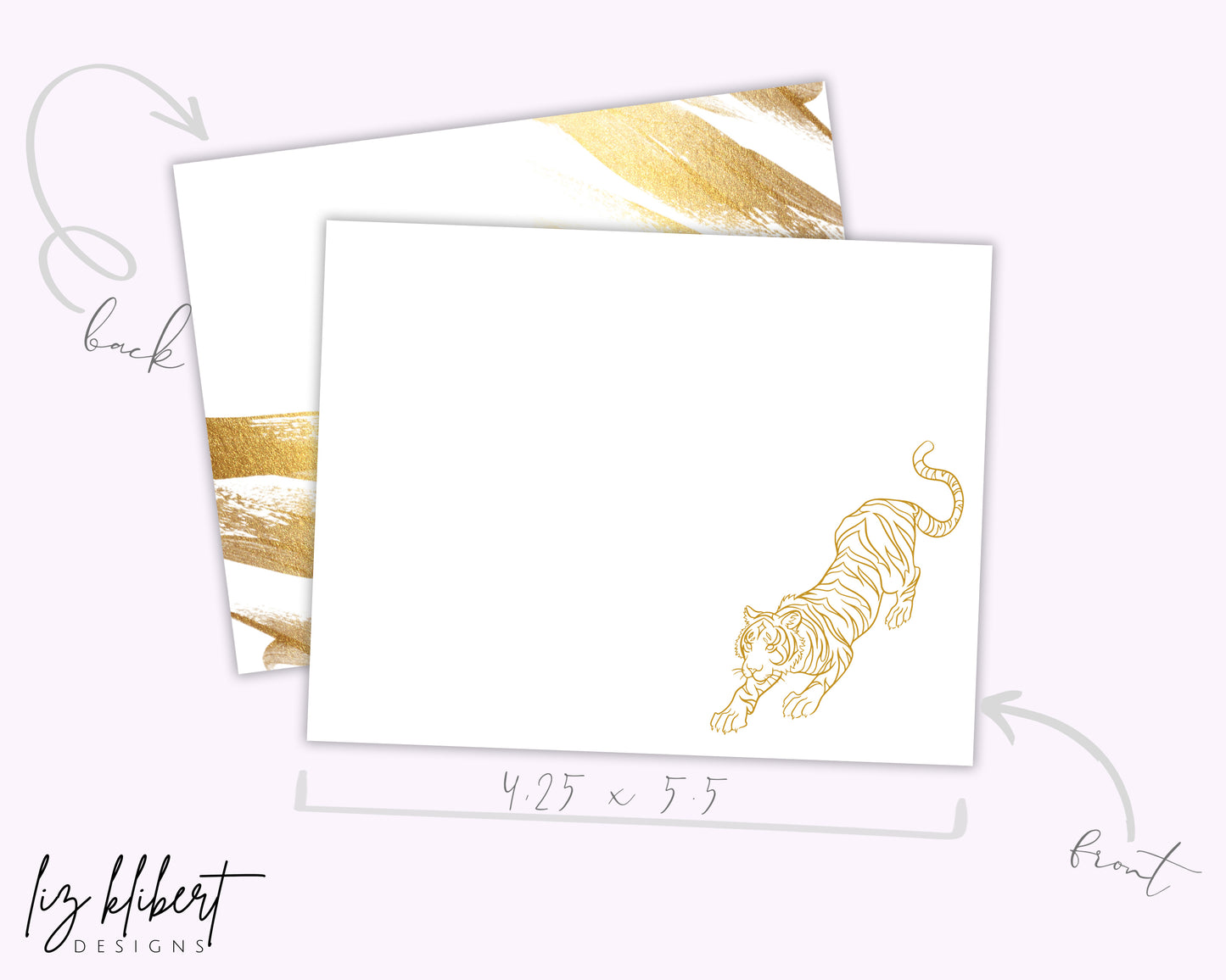 White and Gold Tiger, Blank, Flat, 2 sided, Note Cards Sets of 10+