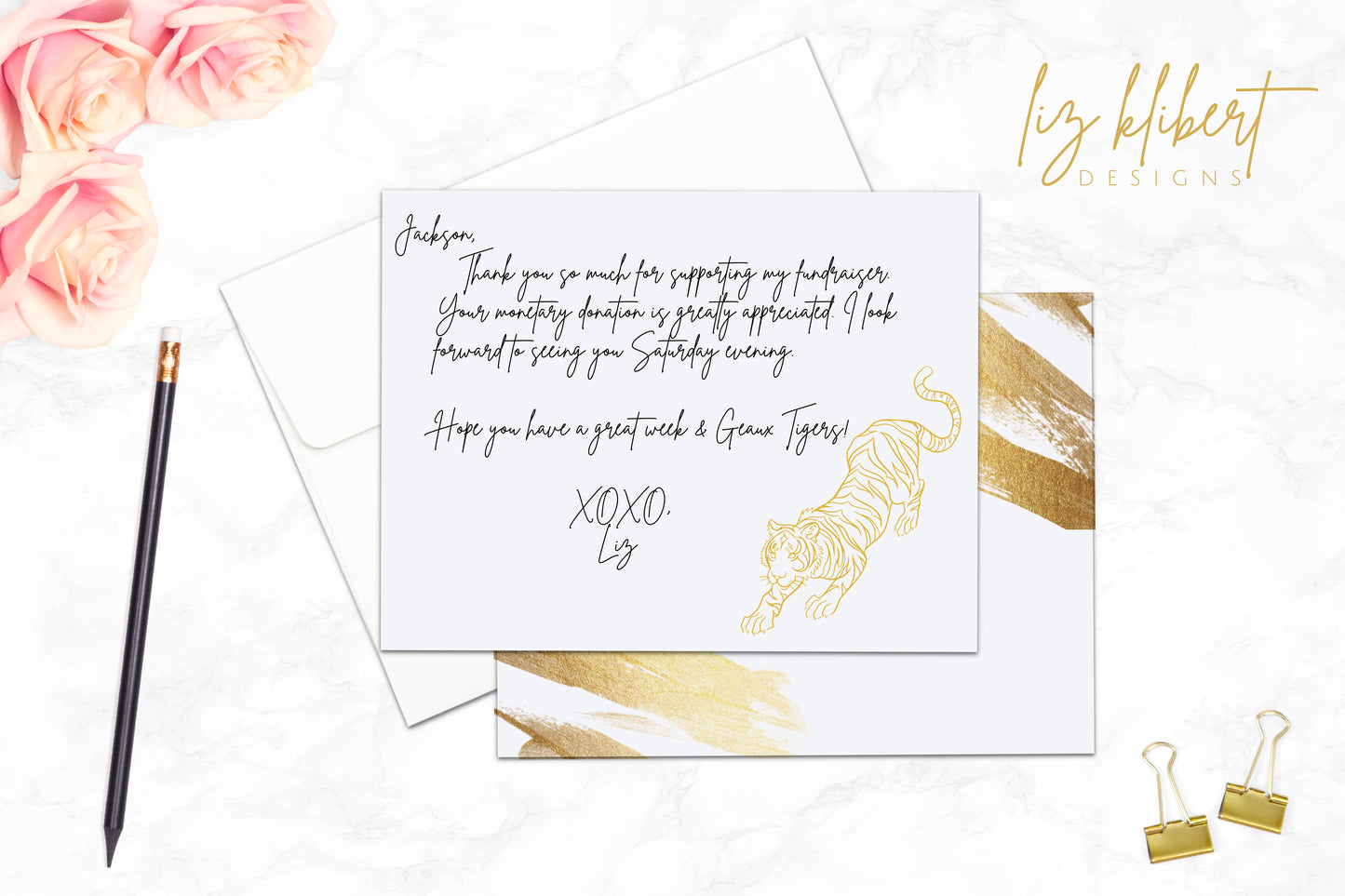 White and Gold Tiger, Blank, Flat, 2 sided, Note Cards Sets of 10+