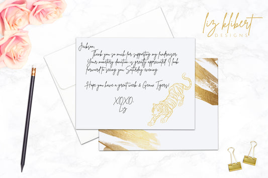 White and Gold Tiger, Blank, Flat, 2 sided, Note Cards Sets of 10+