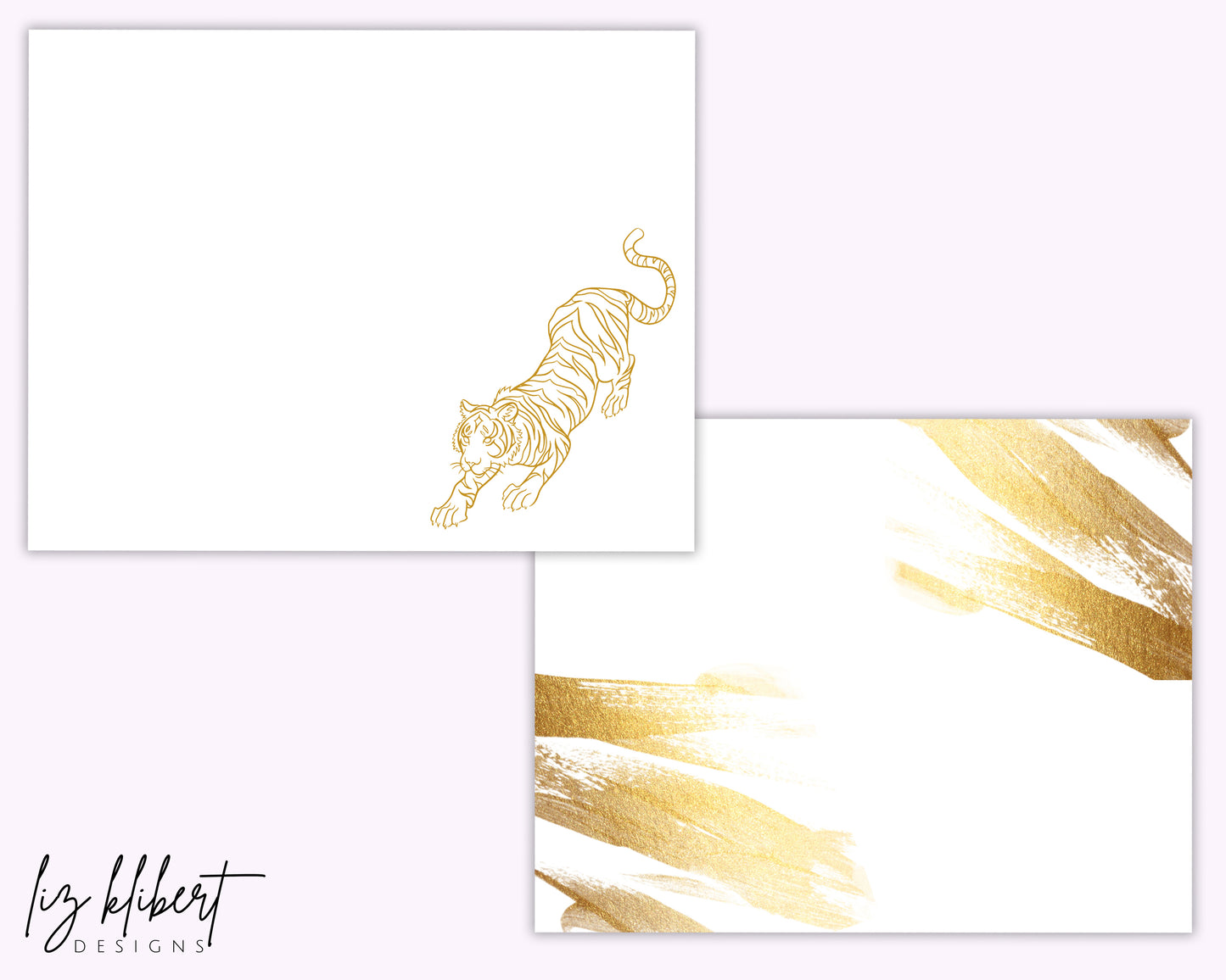 White and Gold Tiger, Blank, Flat, 2 sided, Note Cards Sets of 10+