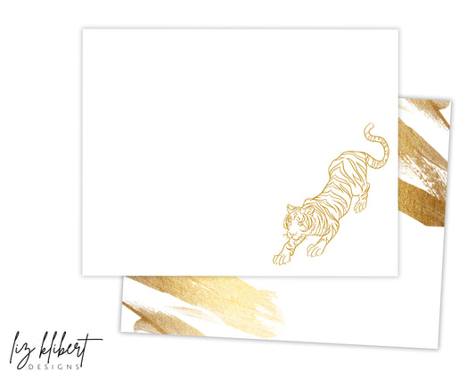 White and Gold Tiger, Blank, Flat, 2 sided, Note Cards Sets of 10+
